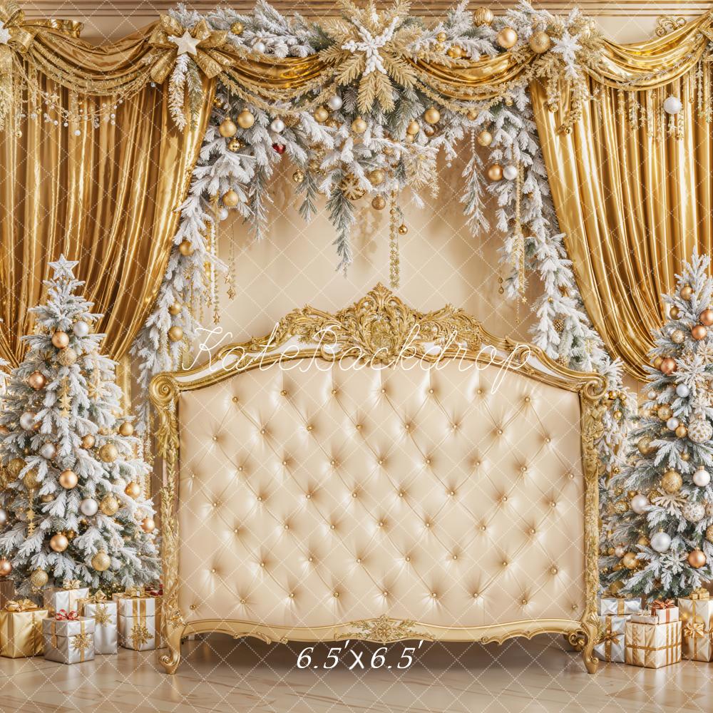 Kate Christmas Gold Curtains Frosted Trees Throne Backdrop Designed by Emetselch - Kate Backdrop AU