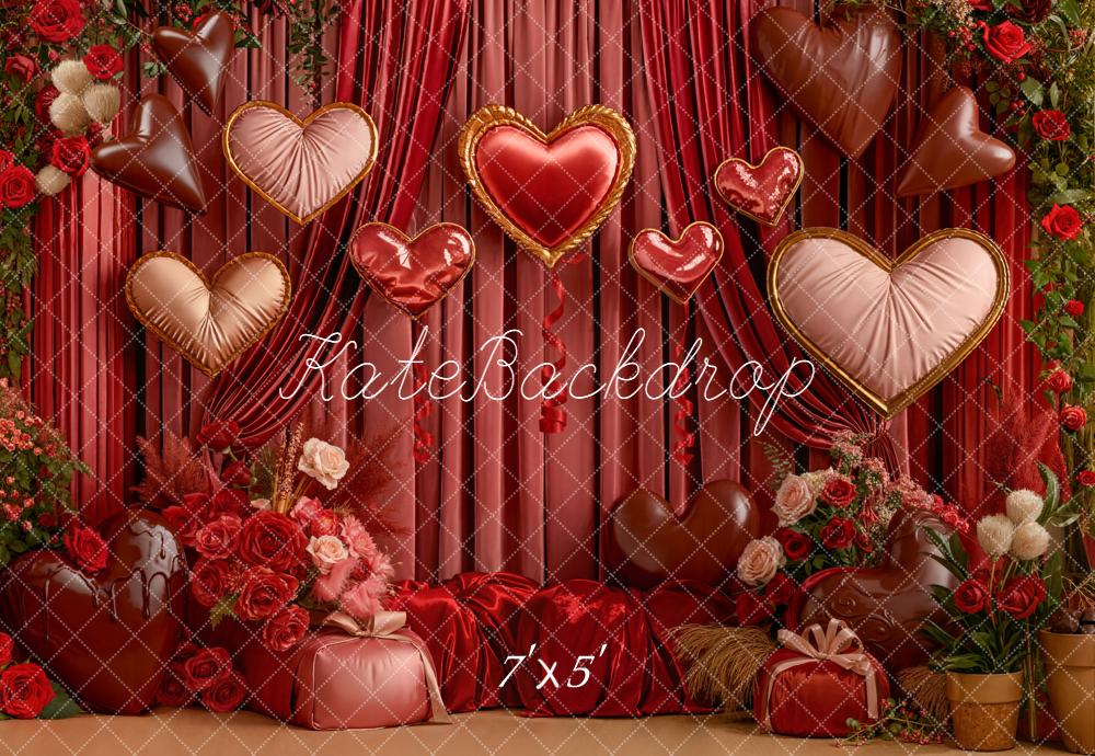 Kate Valentine Heart Balloons Curtains Backdrop Designed by Emetselch