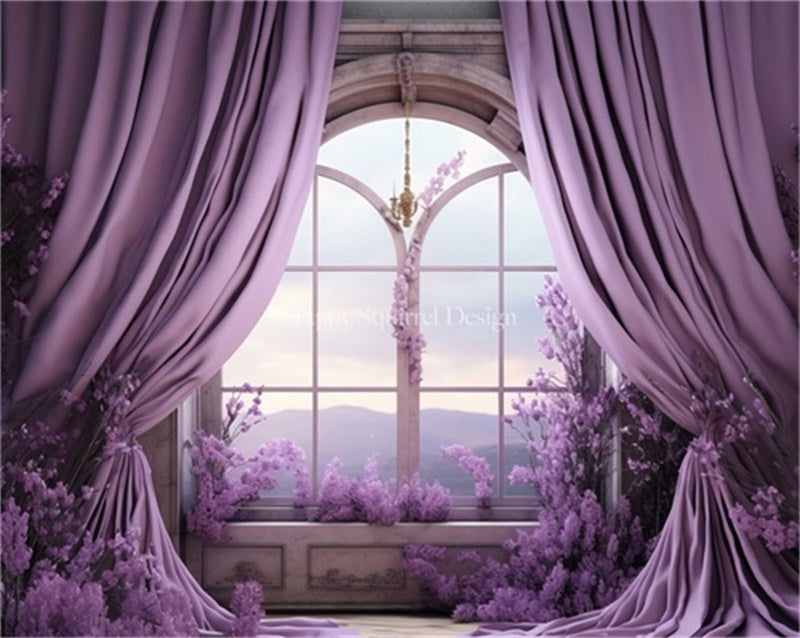 Kate Lavender Curtains Window Floral Backdrop Designed by Happy Squirrel Design - Kate Backdrop AU
