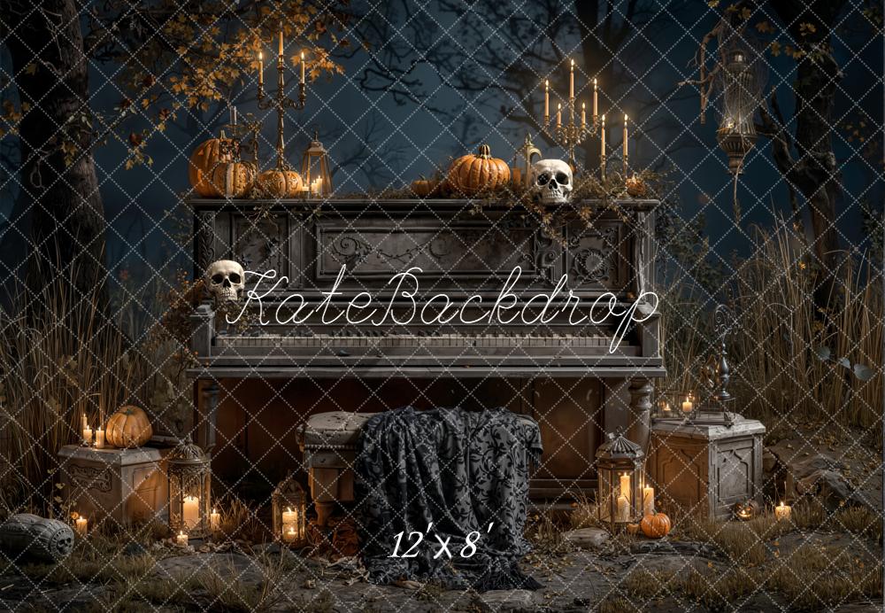 Kate Halloween Piano Skulls Fleece Backdrop Designed by Emetselch
