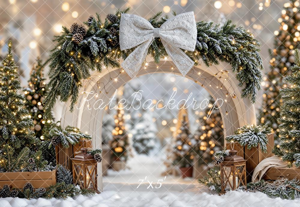Kate Christmas Arch Bow Snowy Trees Backdrop Designed by Emetselch - Kate Backdrop AU