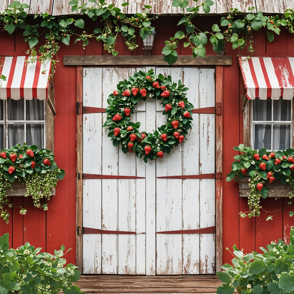 Kate Strawberry Wreath Red Barn Backdrop Designed by Emetselch