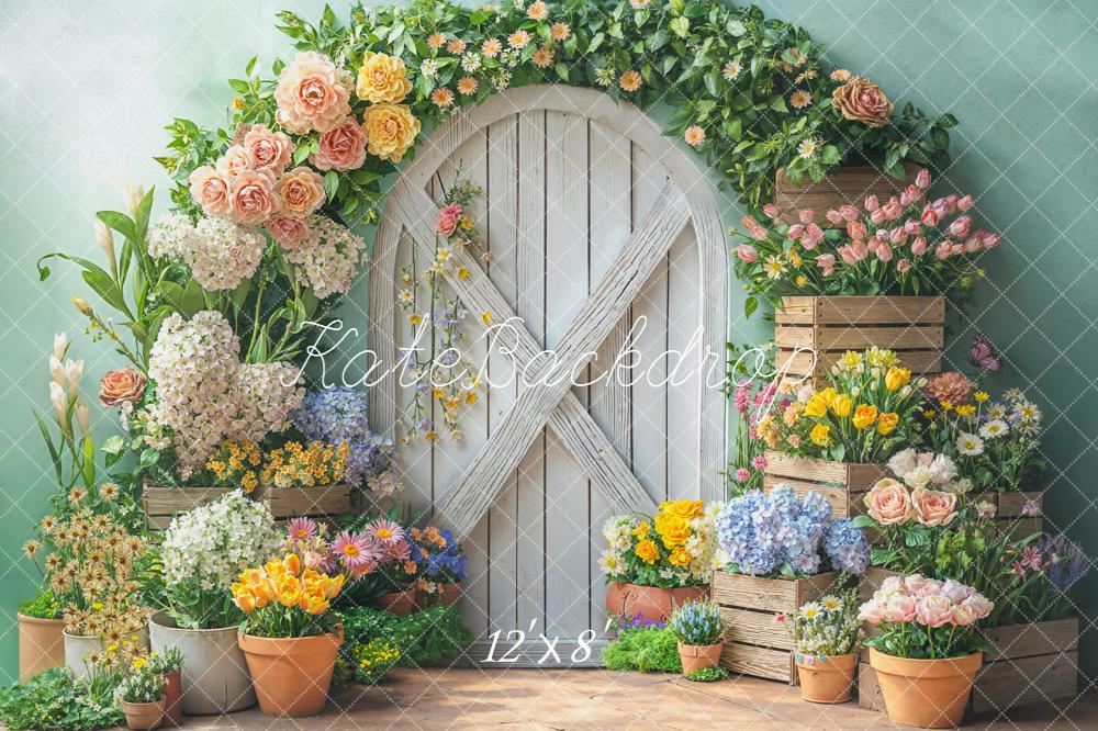Kate Flower Arch Wooden Crates Spring Fleece Backdrop Designed by Emetselch