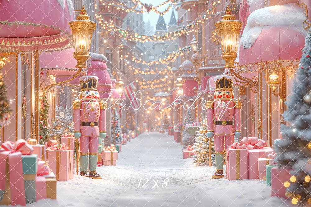 Kate Christmas Nutcracker Pink Gifts Fleece Backdrop Designed by Emetselch - Kate Backdrop AU