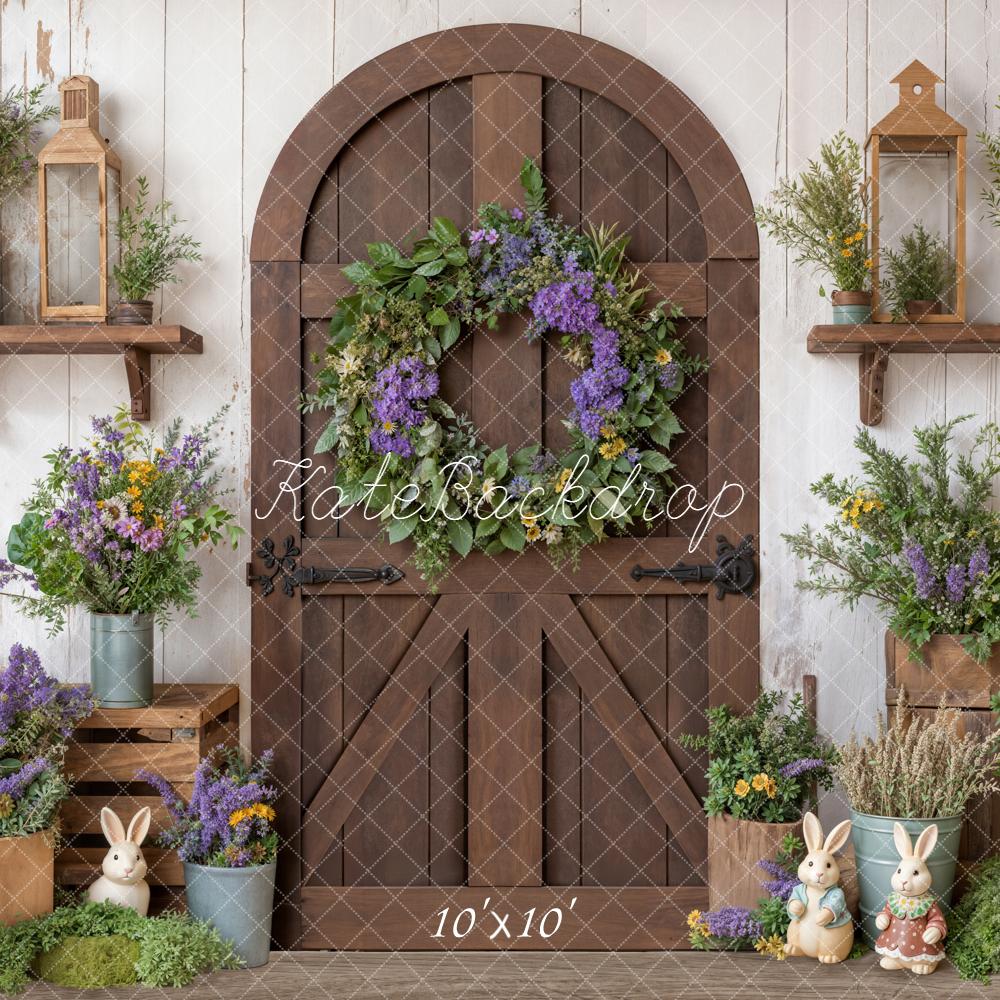Kate Easter Bunny Wooden Door Flowers Backdrop Designed by Chain