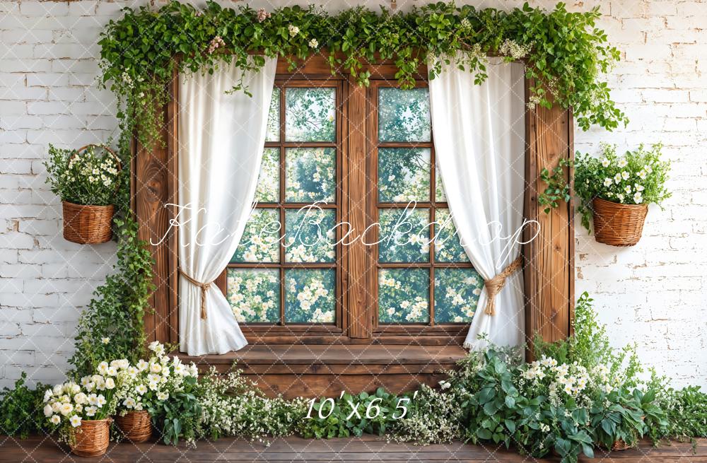 Kate Spring Window Greenery Fleece Backdrop Designed by Emetselch