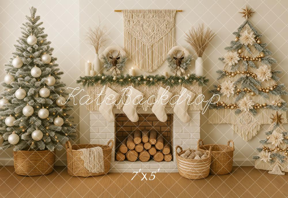 Kate Boho Christmas Trees Fireplace Backdrop Designed by Ashley Paul