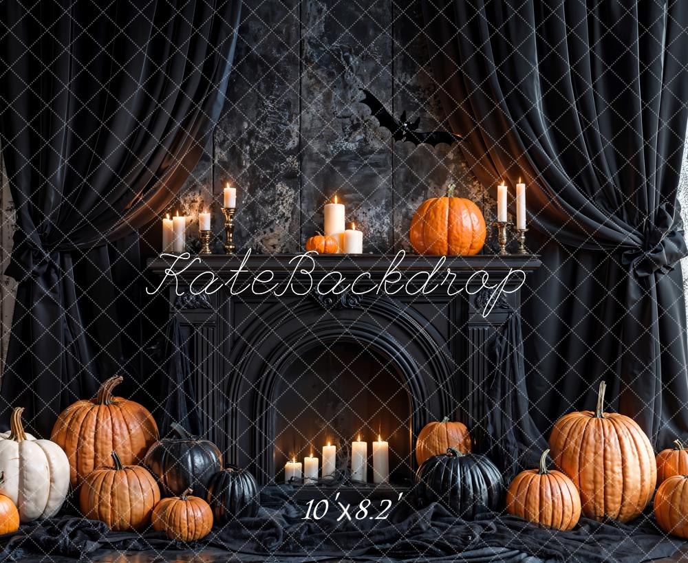 Kate Halloween Pumpkins Black Fireplace Backdrop Designed by Emetselch - Kate Backdrop AU