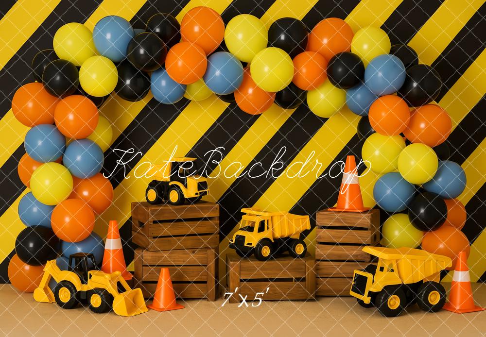 Kate Construction Truck Balloons Striped Backdrop Designed by Patty Roberts - Kate Backdrop AU