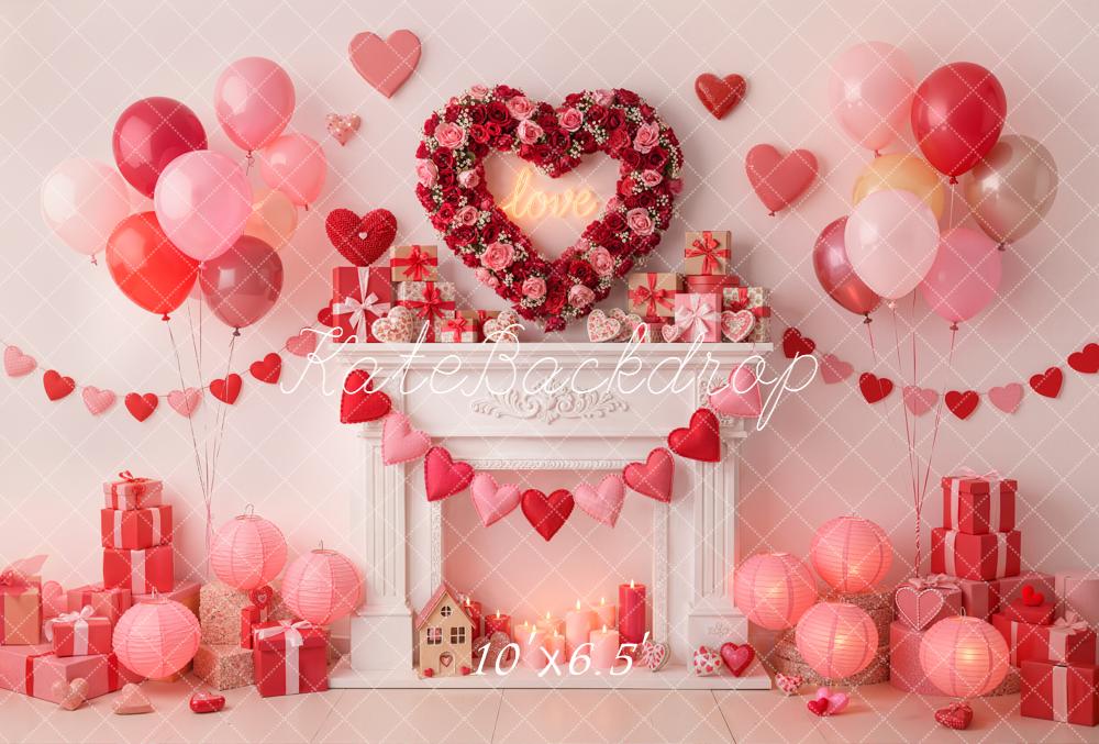 Kate Valentine Heart Balloons Gifts Fleece Backdrop Designed by Emetselch - Kate Backdrop AU