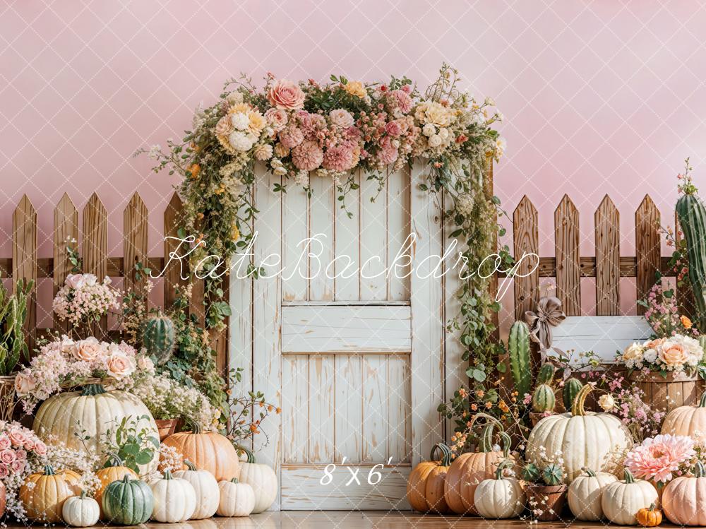 Kate Autumn Pumpkins Flower Arch Pink Fleece Backdrop Designed by Emetselch - Kate Backdrop AU