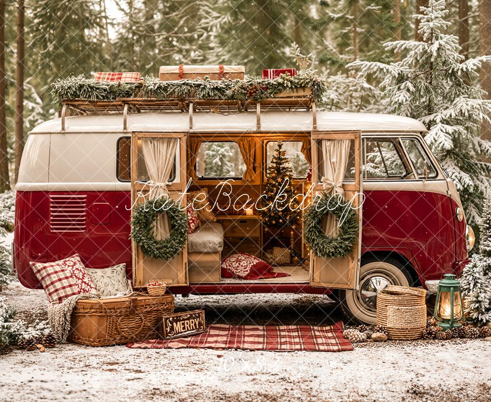 Kate Christmas Campervan Pine Trees Decor Backdrop Designed by Emetselch