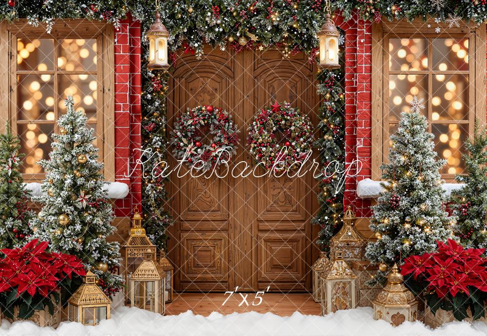 Kate Christmas Door Wreath Snow Backdrop Designed by Emetselch - Kate Backdrop AU