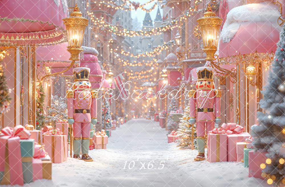 Kate Christmas Nutcracker Pink Gifts Fleece Backdrop Designed by Emetselch - Kate Backdrop AU