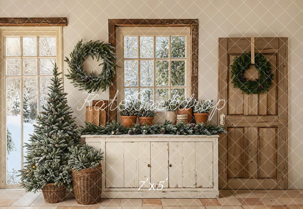 Kate Christmas Rustic Windows Cabinet Backdrop Designed by Chain