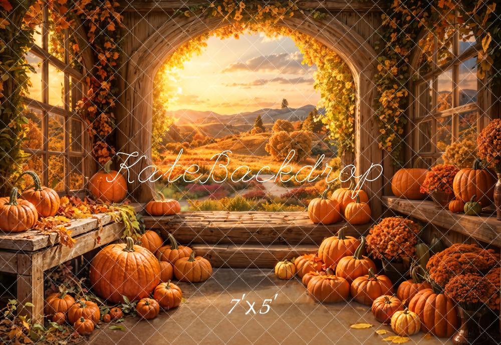 Kate Autumn Pumpkins Rustic Archway Backdrop Designed by Emetselch