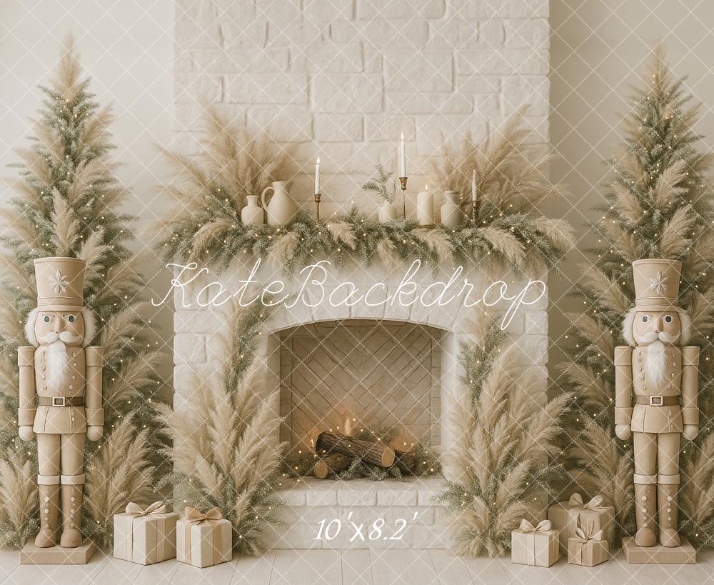 Kate Christmas Nutcracker Fireplace Pampas Brick Backdrop Designed by Ashley Paul - Kate Backdrop AU