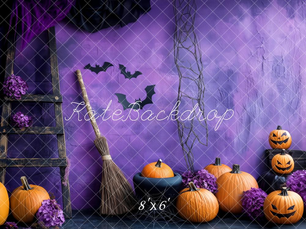 Kate Halloween Pumpkins Ladder Purple Backdrop Designed by Patty Roberts - Kate Backdrop AU