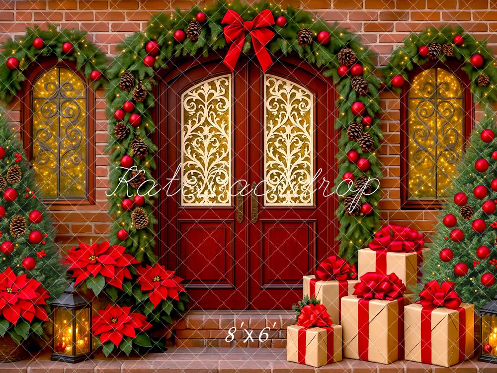 Kate Christmas Red Door Garland Presents Backdrop Designed by Mini MakeBelieve - Kate Backdrop AU
