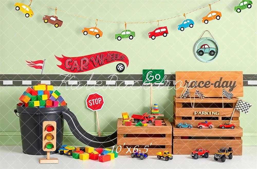 Kate Race Day Toy Cars Wooden Crates Backdrop Designed by Laura Bybee - Kate Backdrop AU