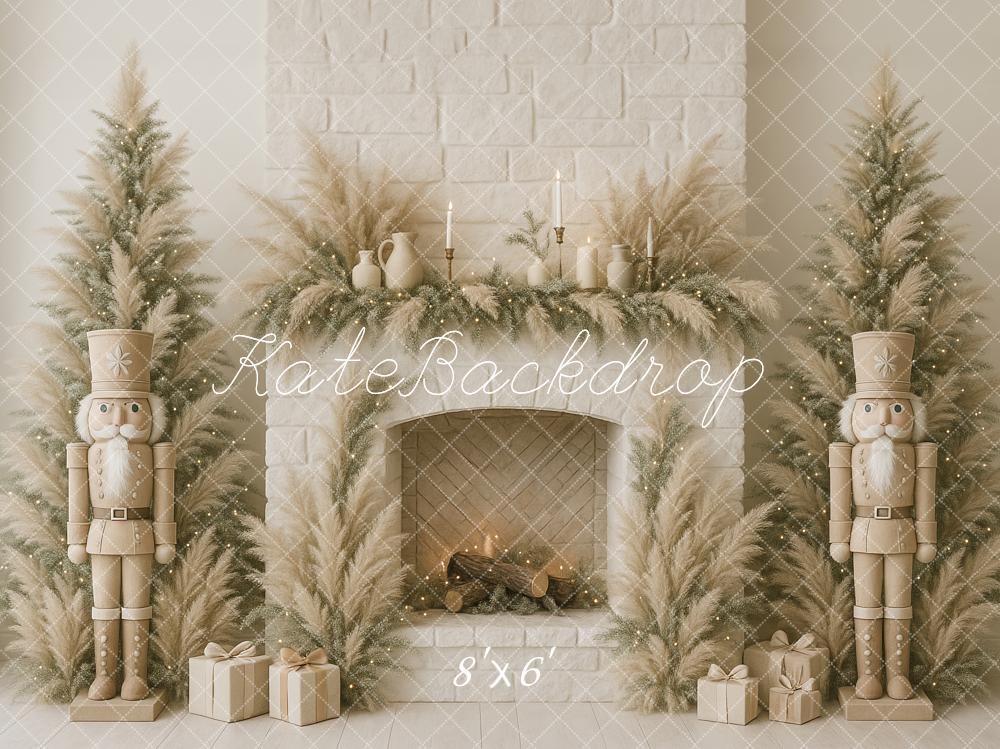 Kate Christmas Nutcracker Fireplace Pampas Brick Backdrop Designed by Ashley Paul - Kate Backdrop AU