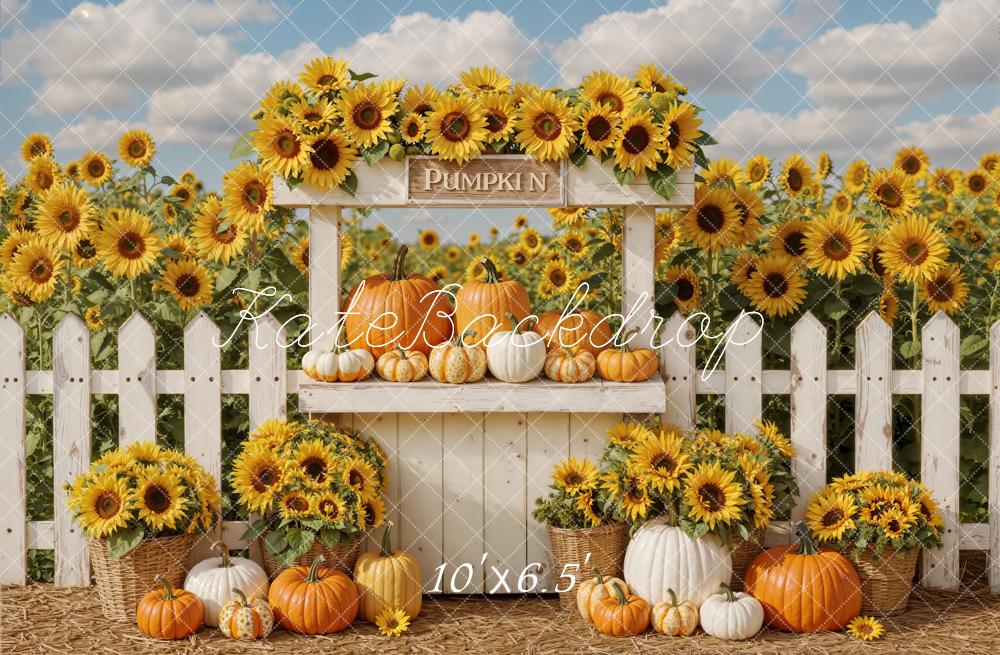 Kate Fall Sunflowers Pumpkins Stand Fleece Backdrop Designed by Emetselch