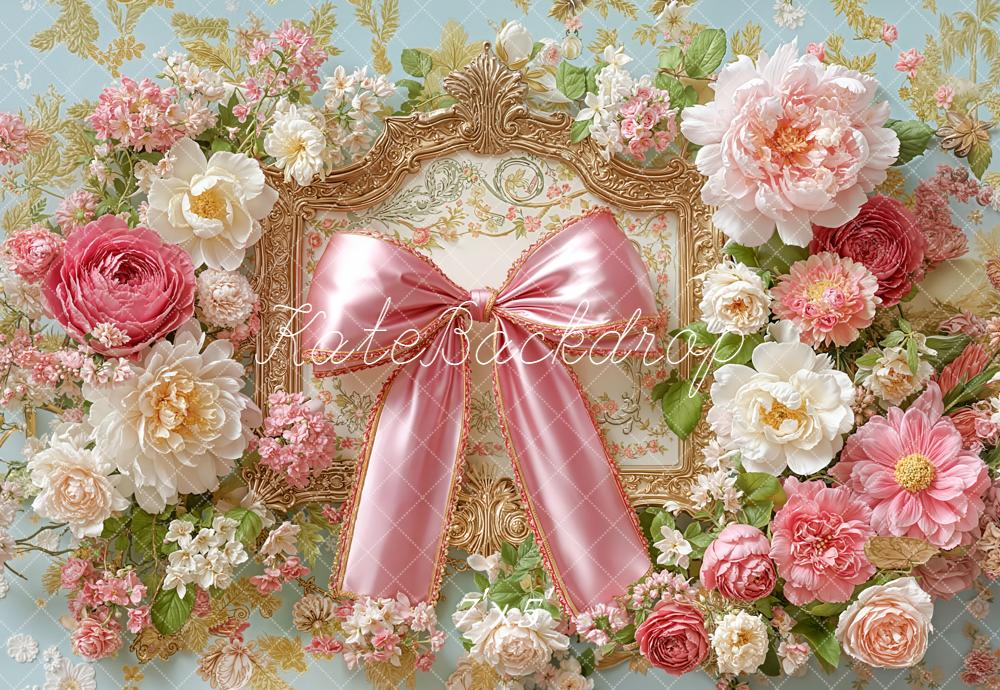 Kate Flower Pink Bow Backdrop Designed by Emetselch