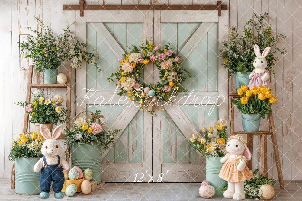 Kate Easter Bunny Floral Eggs Fleece Backdrop Designed by Chain
