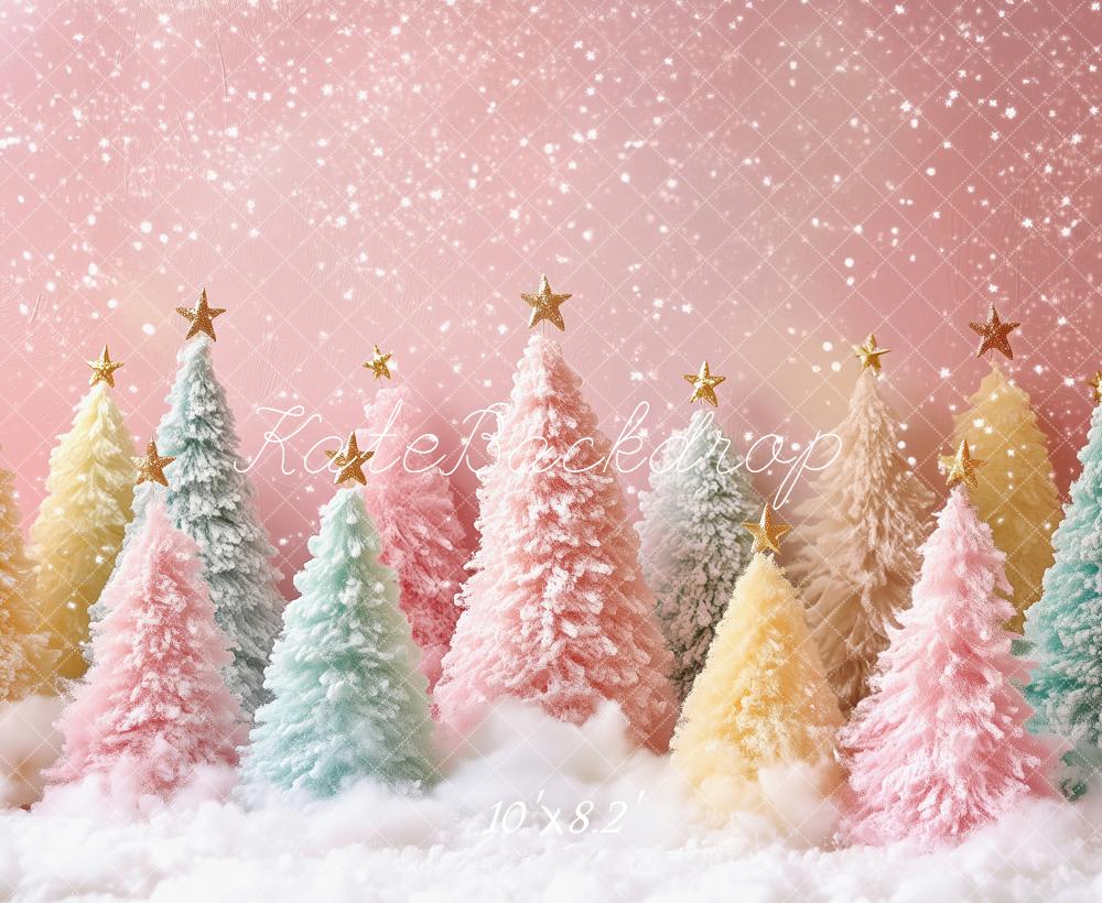 Kate Christmas Snowy Trees Pink Backdrop Designed by Patty Roberts