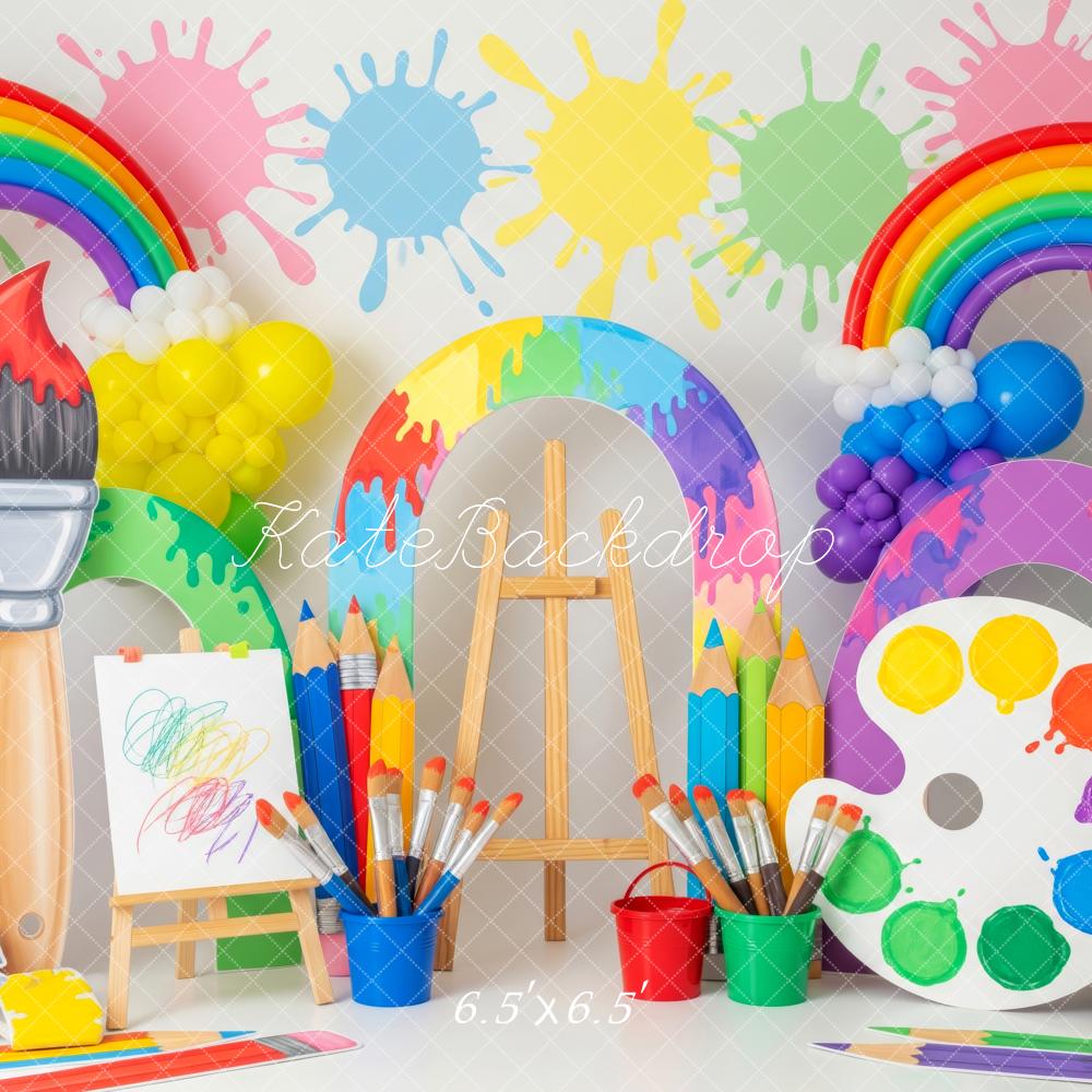 Lightning Deals-C1 Kate Art Studio Rainbow Paint Brushes Backdrop Designed by Patty Roberts
