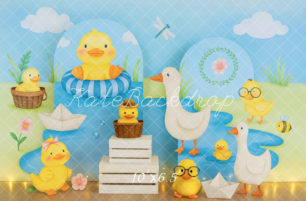 Kate Duck Family Pond Blue Backdrop Designed by Patty Roberts - Kate Backdrop AU