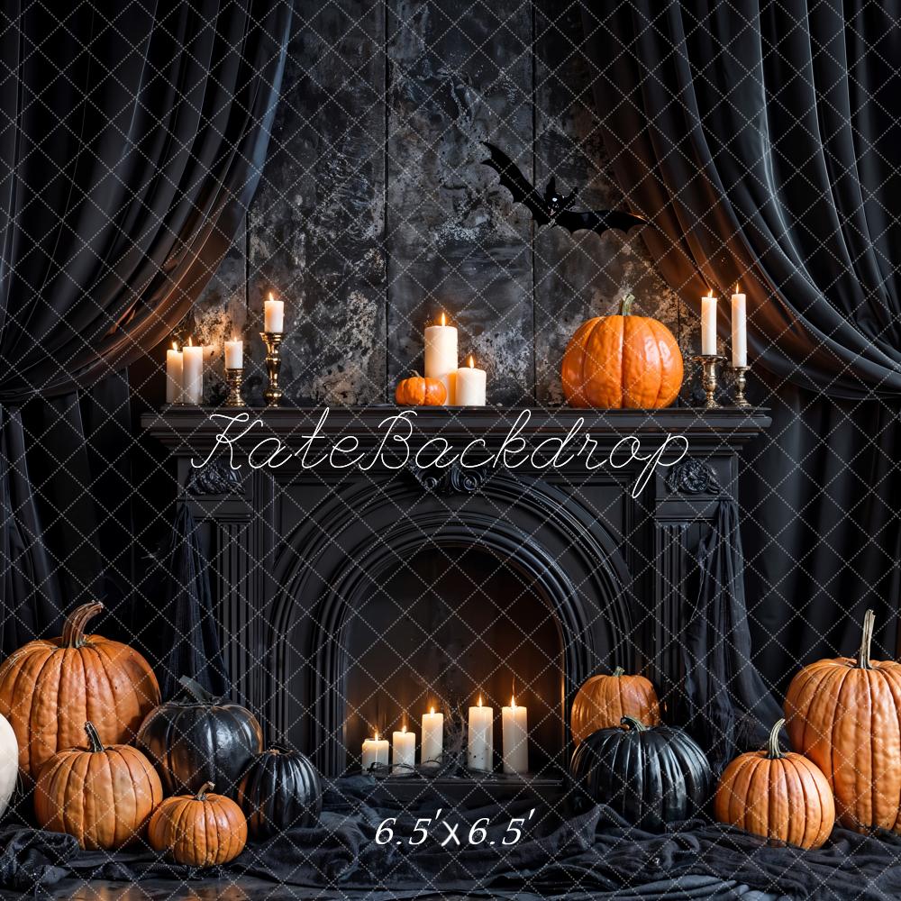 Kate Halloween Pumpkins Black Fireplace Backdrop Designed by Emetselch - Kate Backdrop AU