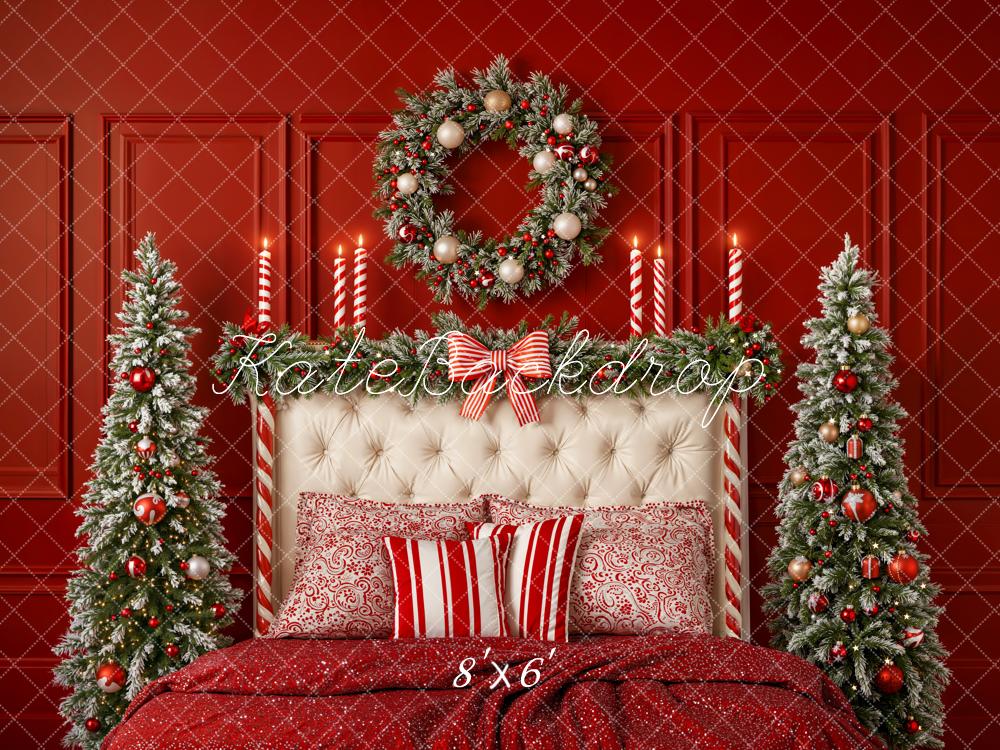 Kate Christmas Red Wall Wreath Bed Fleece Backdrop Designed by Emetselch - Kate Backdrop AU