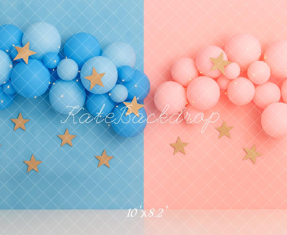 Kate Blue Pink Balloon Cluster Gold Stars Backdrop Designed by Patty Roberts