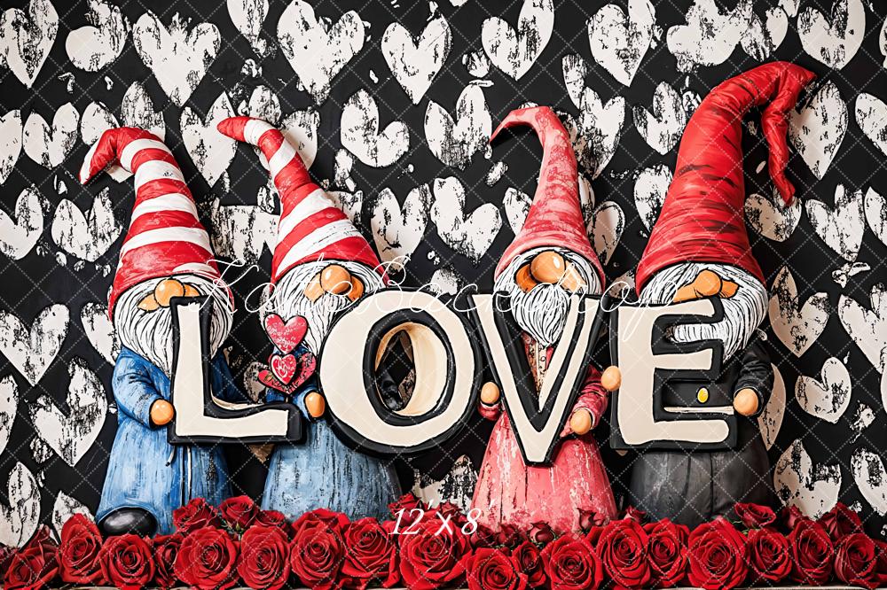 Kate Love Gnomes Heart Pattern Fleece Backdrop Designed by Emetselch