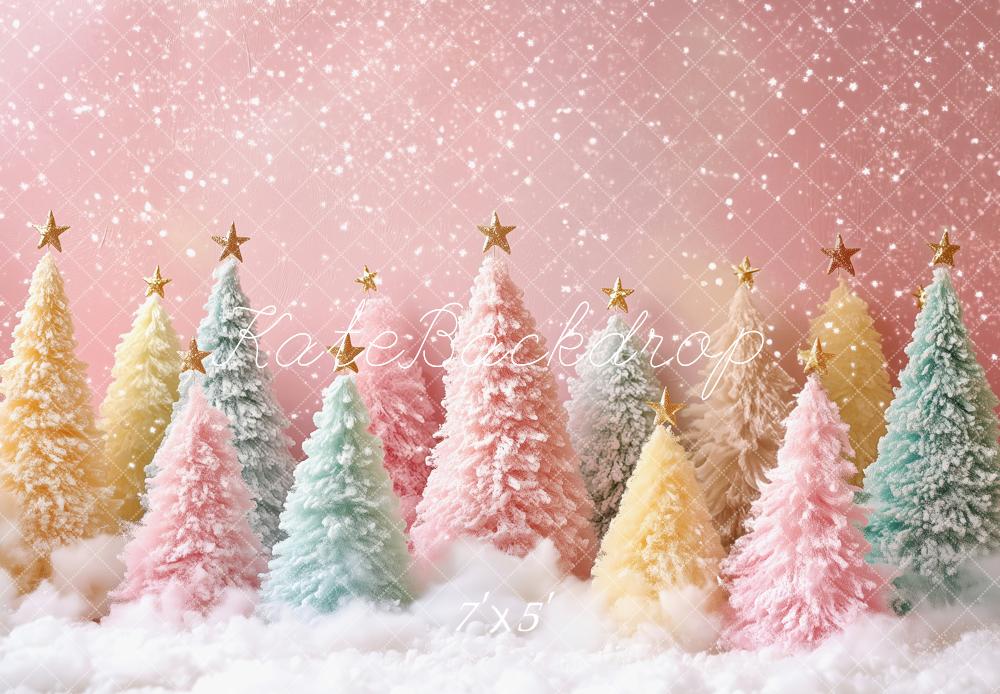 Kate Christmas Snowy Trees Pink Backdrop Designed by Patty Roberts