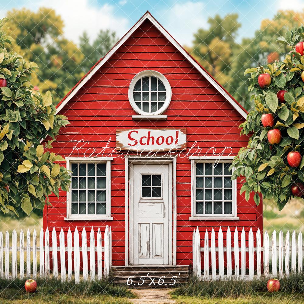 Kate Back to School Fence Apple Trees Backdrop Designed by Emetselch - Kate Backdrop AU