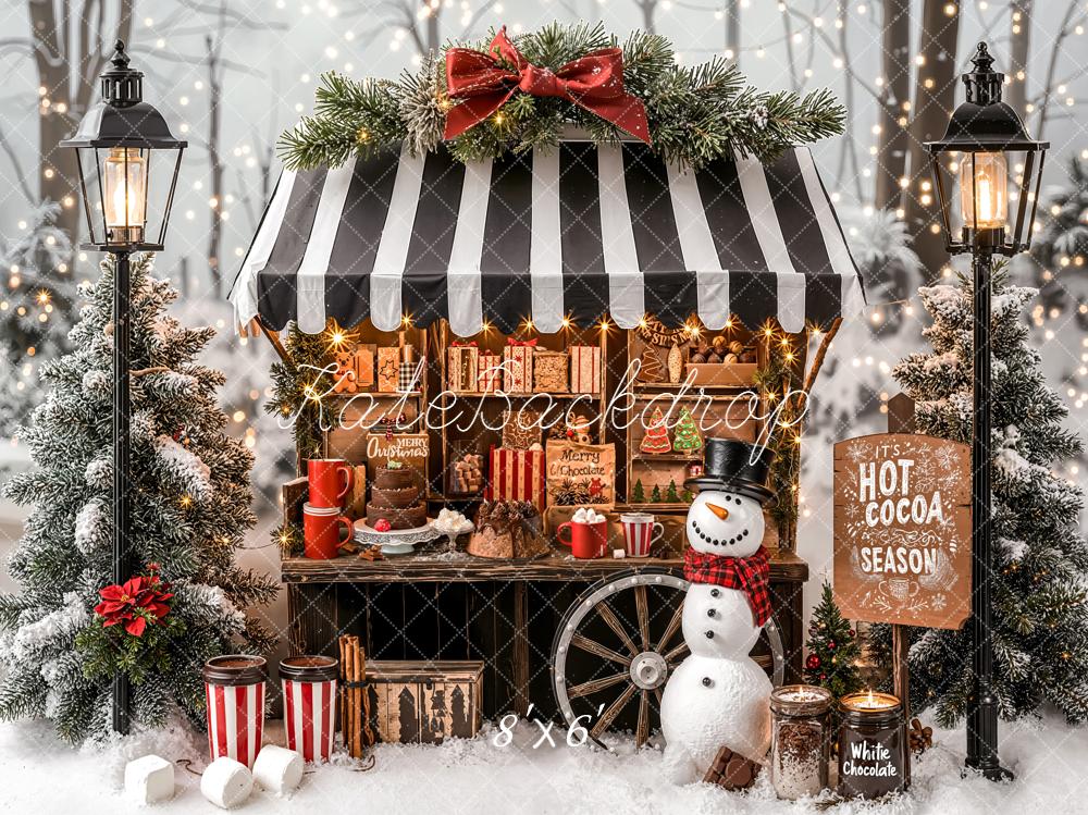 Kate Christmas Hot Cocoa Stand Snowman Backdrop Designed by Emetselch - Kate Backdrop AU