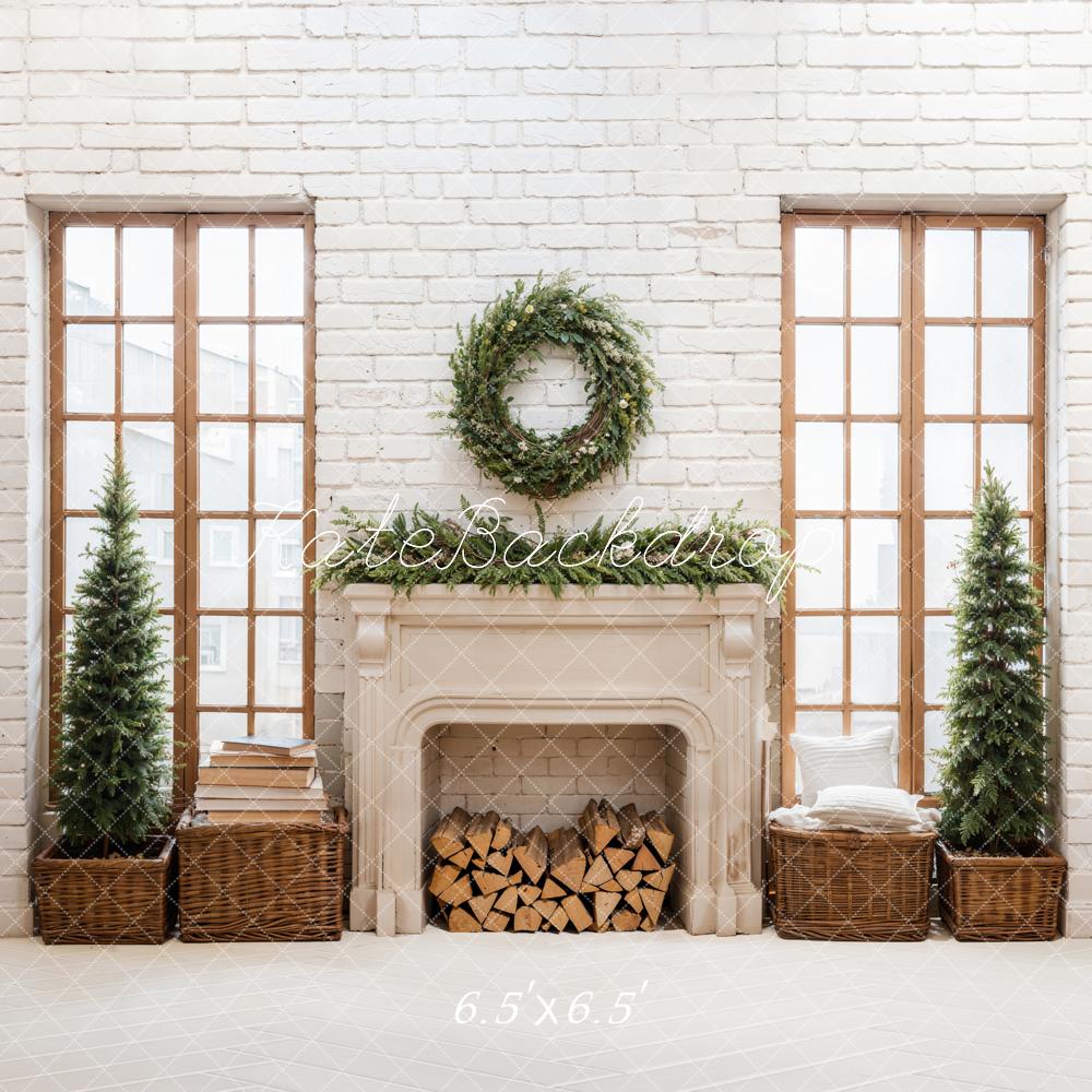 Kate Christmas Fireplace Brick Backdrop Designed by Emetselch