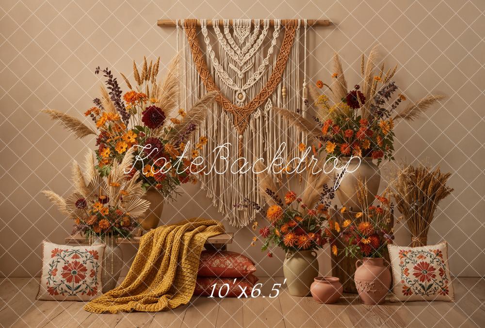 Kate Bohemian Macrame Floral Fleece Backdrop Designed by Emetselch