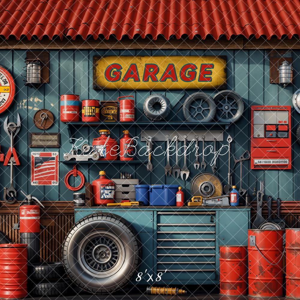 Kate Garage Tools Tyres Shelves Backdrop Designed by Emetselch