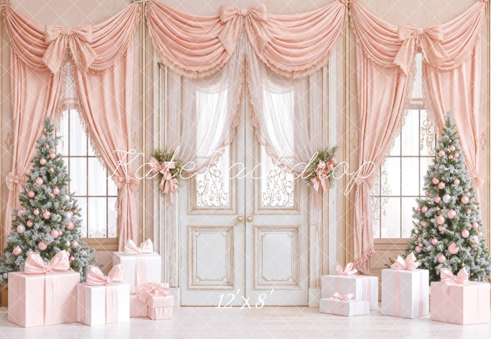 Kate Christmas Trees Door Pink Fleece Backdrop Designed by Emetselch - Kate Backdrop AU