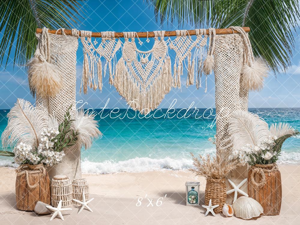Kate Boho Beach Macrame Palm Starfish Fleece Backdrop Designed by Emetselch - Kate Backdrop AU