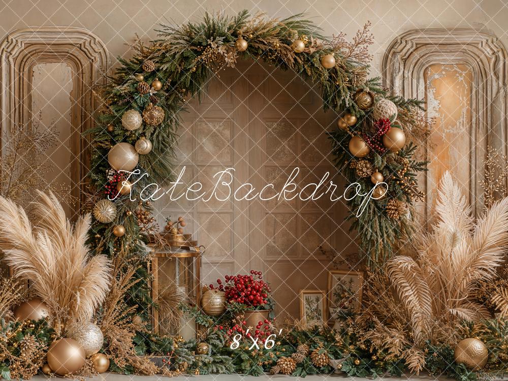 Kate Christmas Arch Pampas Grass Fleece Backdrop Designed by Emetselch - Kate Backdrop AU