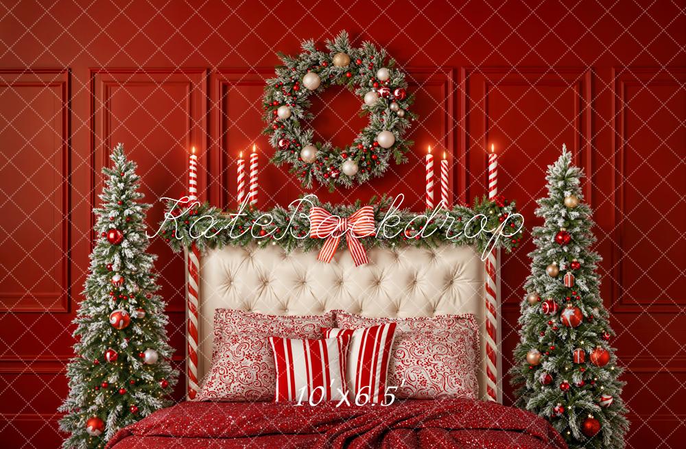 Kate Christmas Red Wall Wreath Bed Fleece Backdrop Designed by Emetselch - Kate Backdrop AU