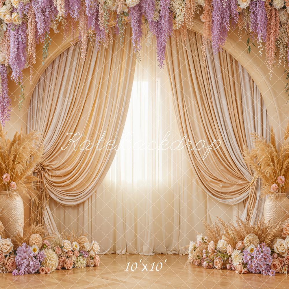 Kate Wedding Beige Curtains Pampas Backdrop Designed by Emetselch