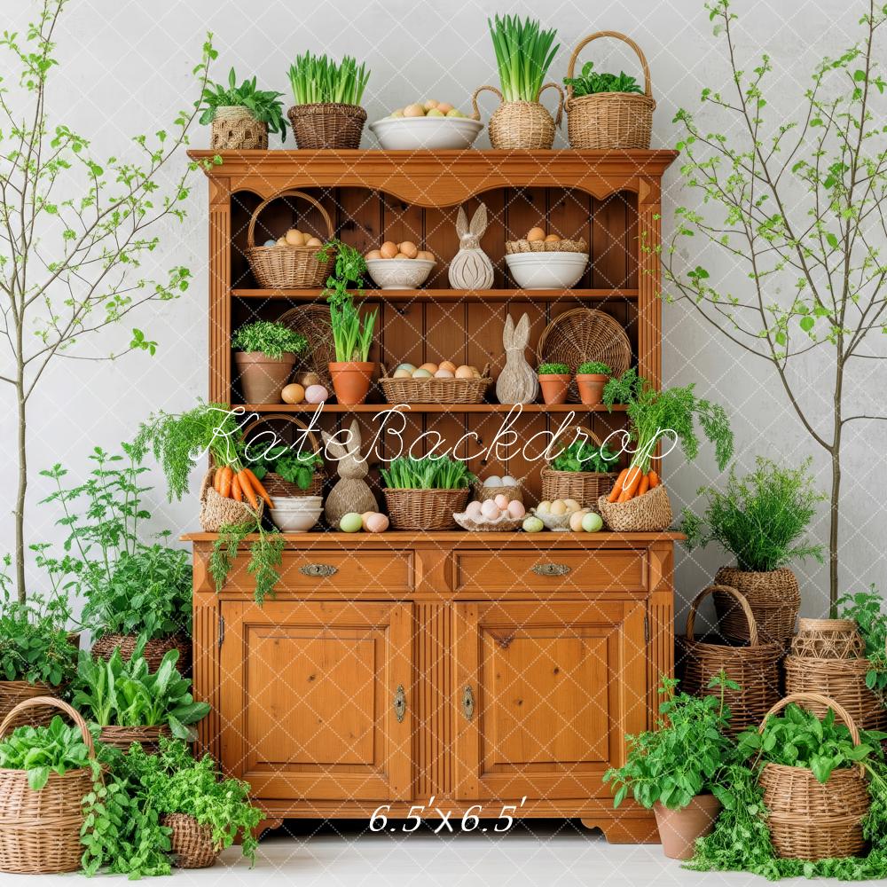 Kate Easter Bunny Cabinet Eggs Greenery Backdrop Designed by Patty Roberts