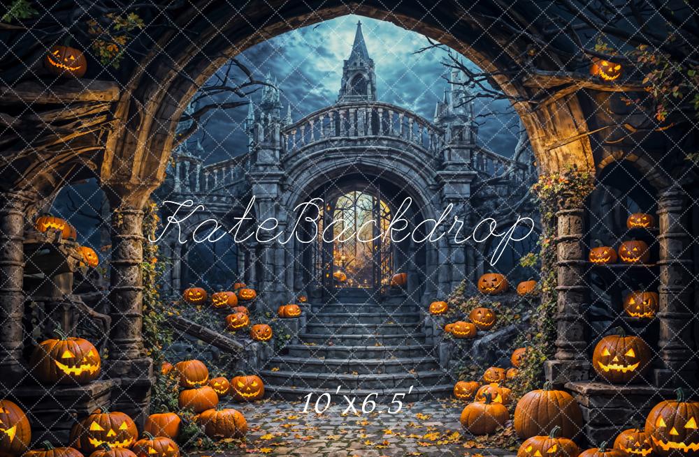 Kate Halloween Gothic Arch Pumpkins Staircase Backdrop Designed by Emetselch - Kate Backdrop AU