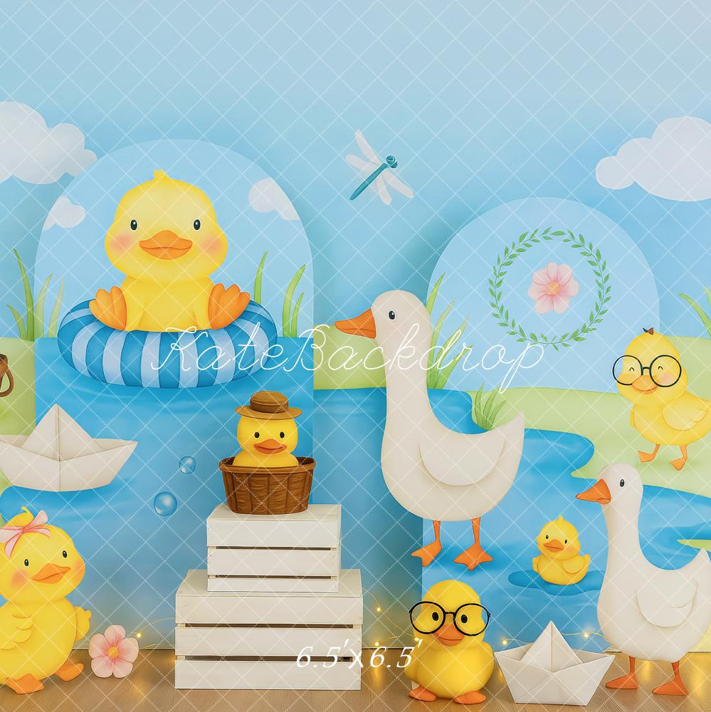 Kate Duck Family Pond Blue Backdrop Designed by Patty Roberts - Kate Backdrop AU