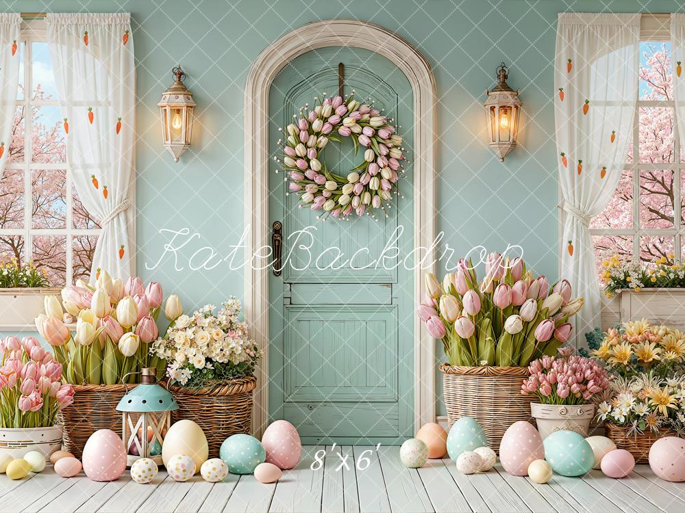 Kate Easter Pastel Eggs Flowers Door Fleece Backdrop Designed by Emetselch
